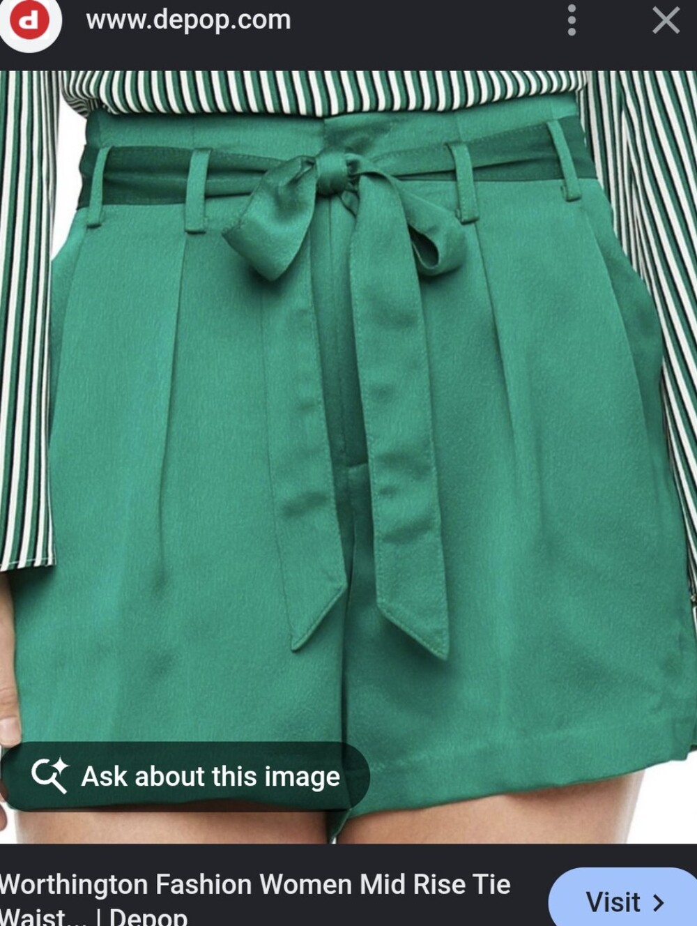 Worthington Green Mid-Rise Tie-Waist Women's Shorts Quiet Luxury